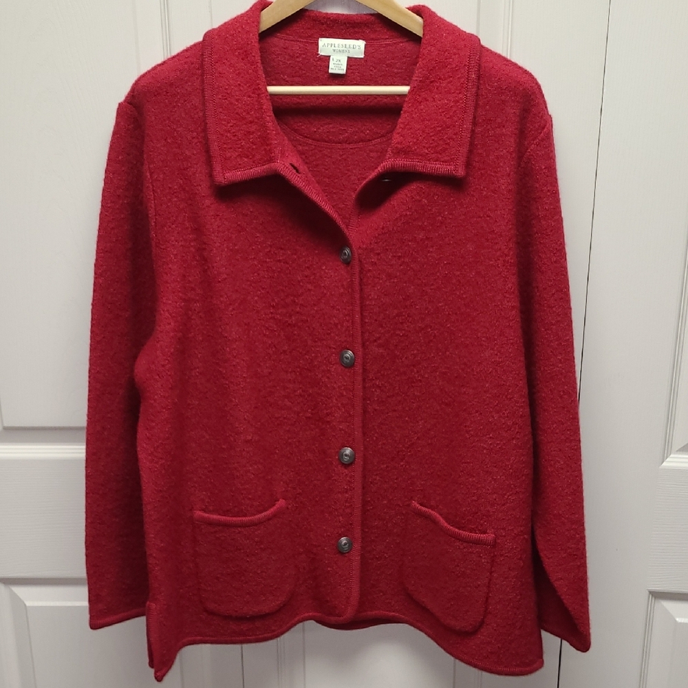 Appleseed's Red Women's Wool Button Down Jacket Coat Blazer Sweater 2X